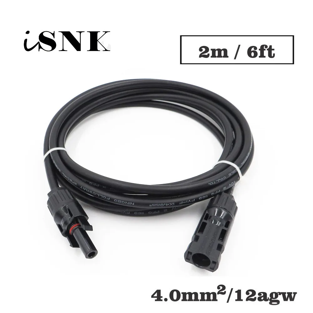 

1PC X 2m 6FT 4mm2 12AWG MC4 Connector Extension Connect branch black parallel Series 2 meter extend cable