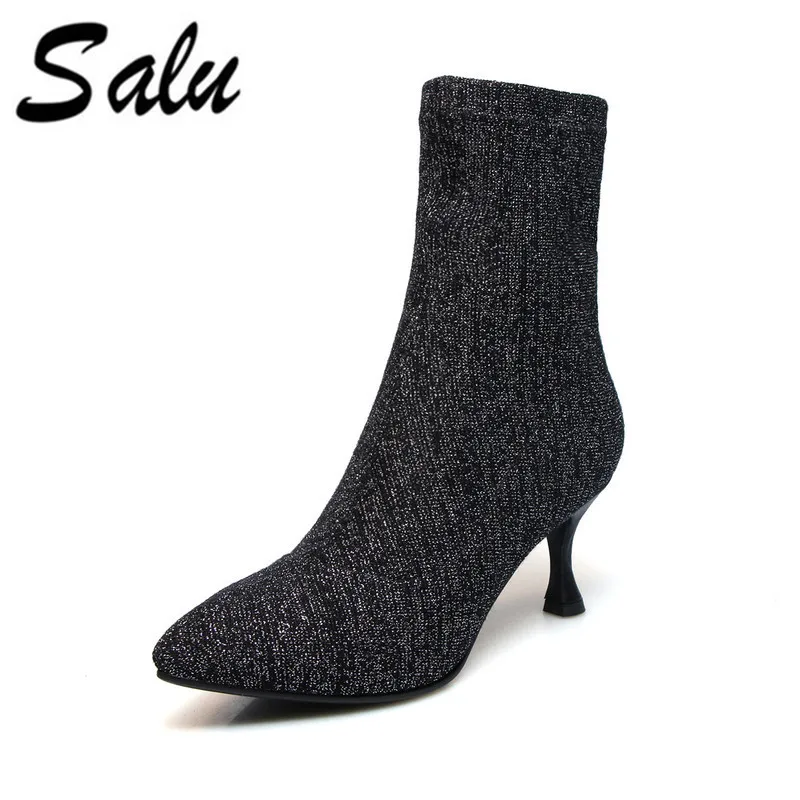 

Salu Sexy Women Boots Leather spring autumn High Heels Ankle Boots Shoes Women Fall Ladies Short Boots NEW