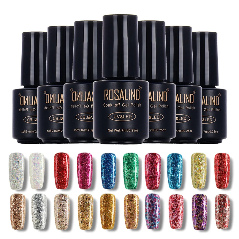 

ROSALIND 7ml Diamond Glitter Gel Nail Polish Professional Nail Art Long Lasting Nail Gel Polish UV LED Soak-Off Glitter UV Gel