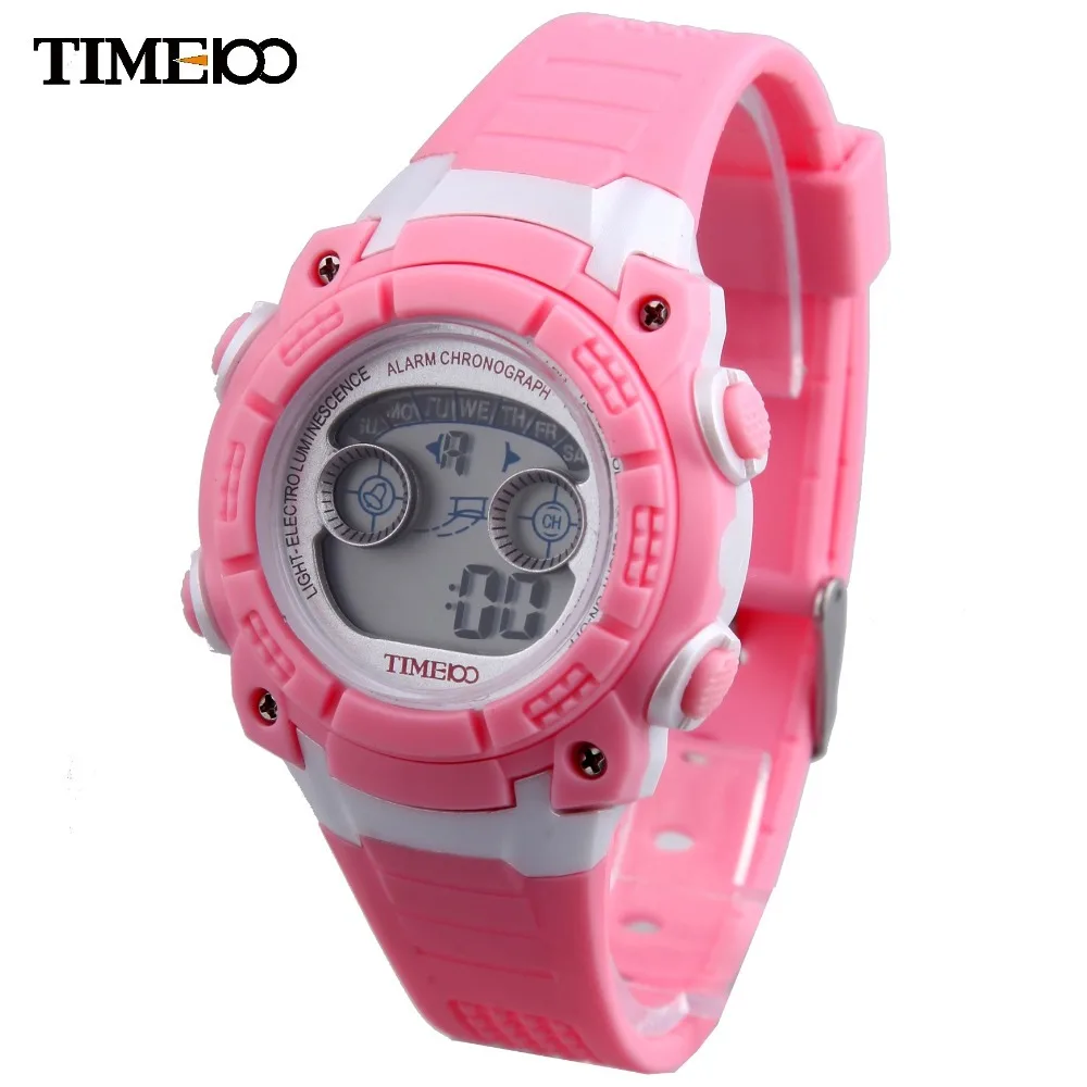 TIME100 Children Digital Chronograph Waterproof Watches PU Strap LED