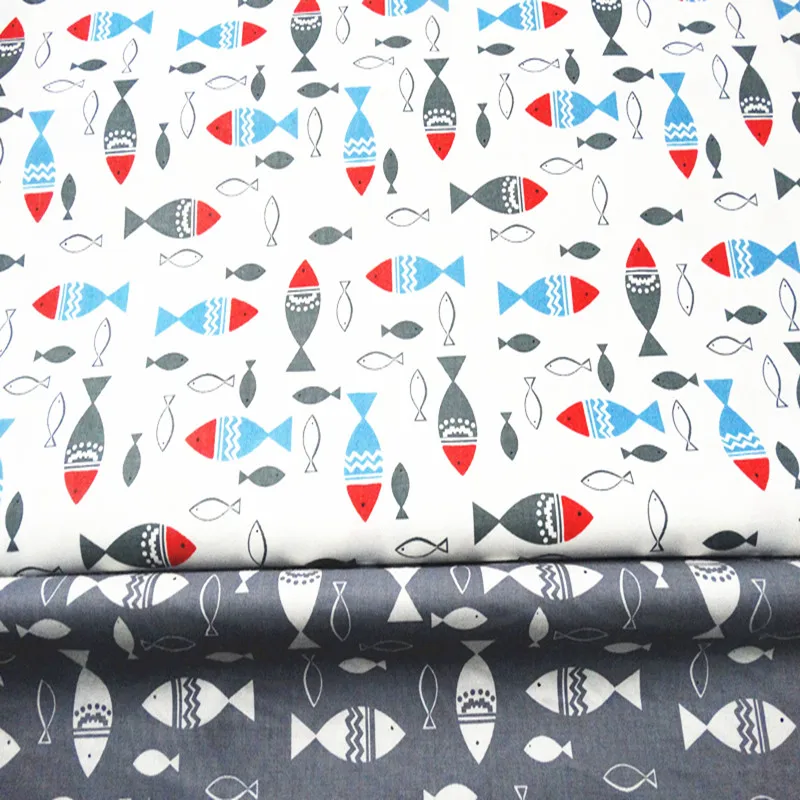 

half meter Fish Cotton Fabric for Patchwork Quilts Pillows Cushions Patchwork Telas Sewing Tissue Baby Bedding Textile CR-A338