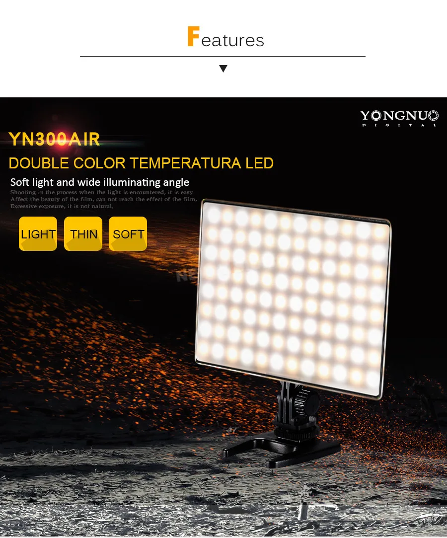 YONGNUO YN300 Air 3200 K-5500 K светодиодный светильник-панель с адаптером питания переменного тока для свадебной видеосъемки