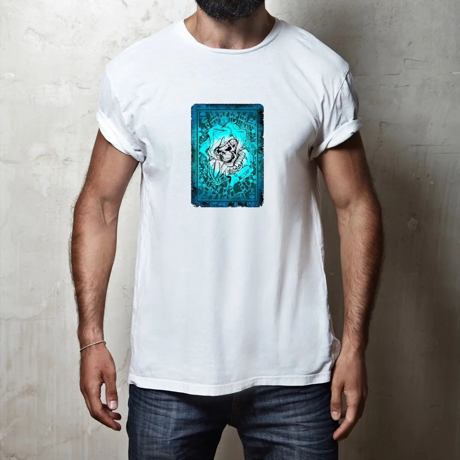 MEN'S FIT JOKERS WILD PLAYING CARD JESTER SKULL POKER GAME T-SHIRT TEE TOP