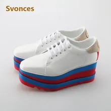 Модная женская обувь на плоской подошве; женская обувь на платформе; обувь на шнуровке, увеличивающая рост; Цвет белый; Zapatillas; женская брендовая повседневная обувь; смешанные красные, синие