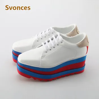 

Fashion Lady Flats Platform Female Shoes Lace Up Height Increasing Heel White Zapatillas Woman Brand Casual Shoes Mixed Red Blue