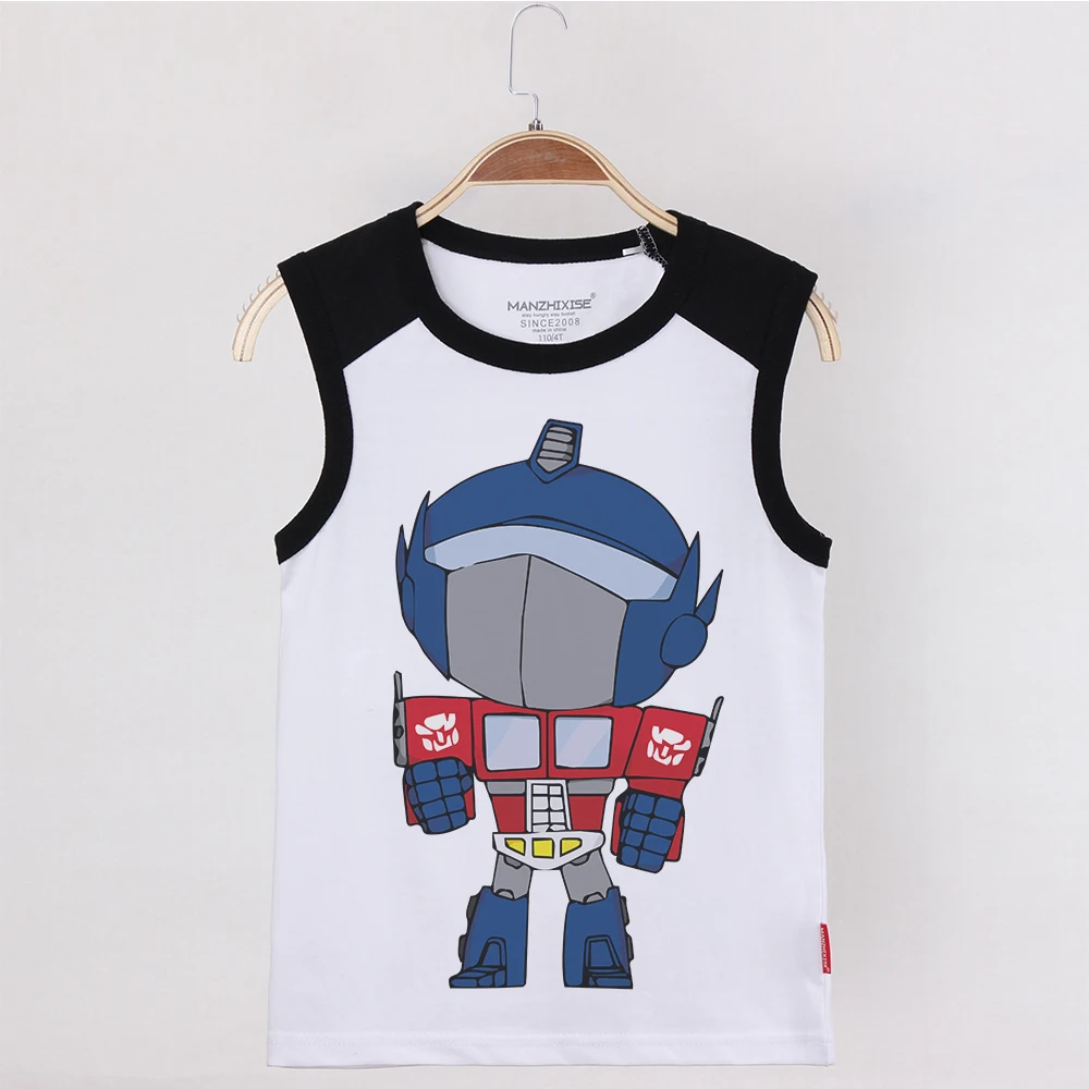 

Children Camisoles Boys Tanks Cartoon Robot 100% Cotton Vest Child Tank Tops Kids Clothing Undershirt Fashion Sleeveless Shirt