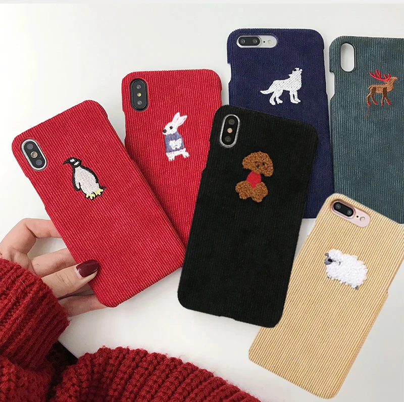 

Warm Fabric Cloth Phone Case For iPhone 6 6S 7 8 Plus X Case 3D Cute Sheep Penguin Teddy Dog Hard Cover For iPhone X XR XS MAX