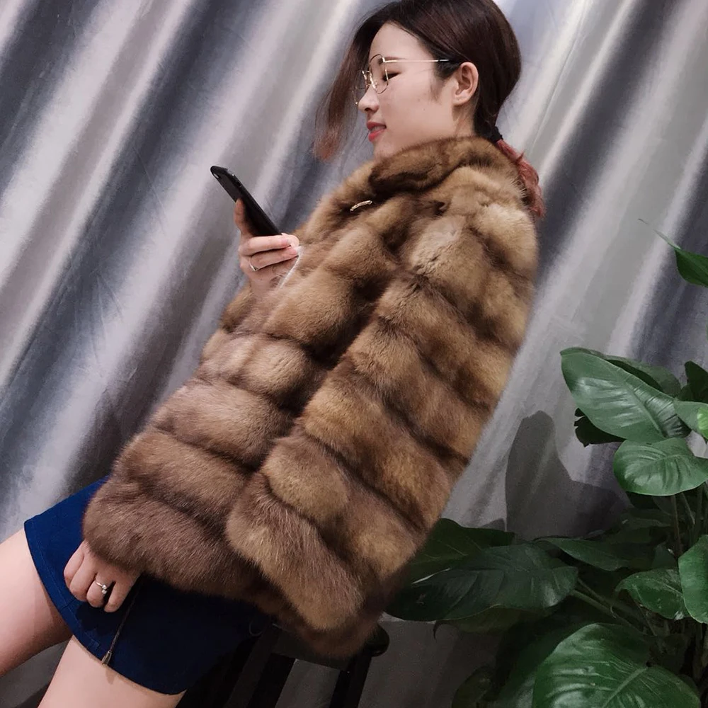 Qualité Vison 2018 D'hiver Au Vêtements Nature Chaud Fourrure Manteaux Manteau Veste Survêtement Montant Réel Sable Nouveau Noble Col Style De TJcFK1l