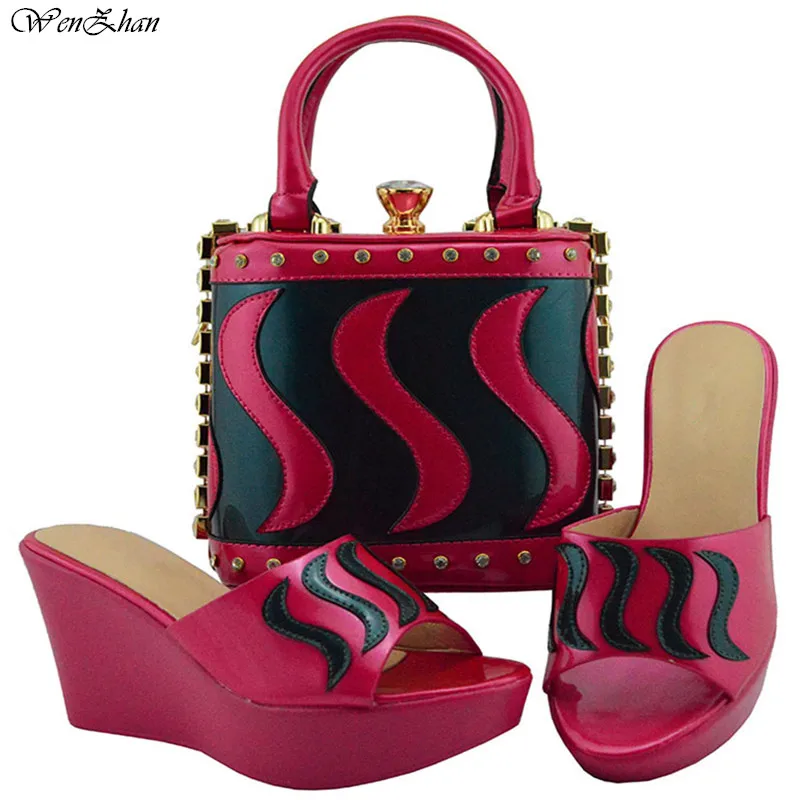 

Attractive African Shoes And Bag Set For Party In Women Fashion Italian Matching Wedges Shoe And Bag Set With New Style B810-23