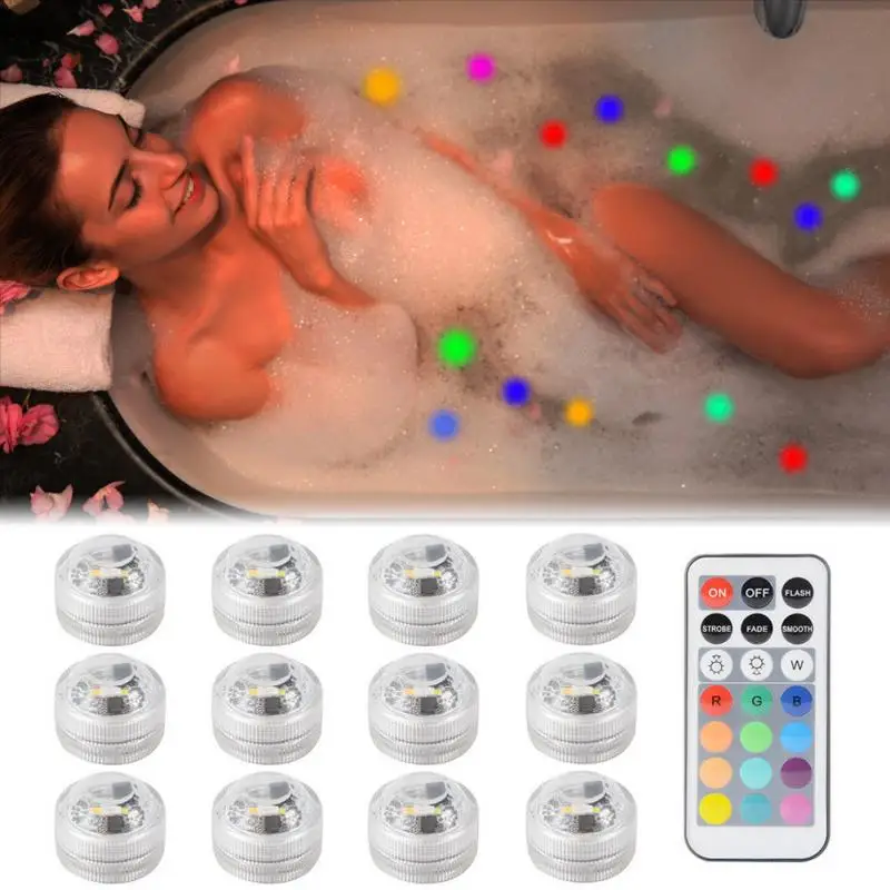 

8pcs/12pcs Bathtub Lamp RGB Submersible LED Light Multicolor Underwater Light with Remote Control Home Bath Decor Waterproof