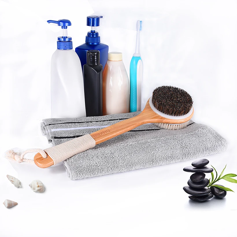 Günstige Trockene Haut Körper Pinsel 15.7in Lange Holz Griff Körper Bad Pinsel Pferd Haar und Wildschwein Borsten Peeling Massage Dusche Pinsel d40
