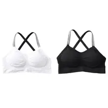 Для женщин девушки спортивный бюстгальтер с рюшами пикантные открытые серебряной проволоки Крест короткий топ на бретелях съемный мягкая бесшовная Brassiere