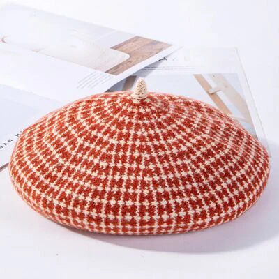 Winter Autumn Beret Hats Women Colorful Color Wool Berets Female Bonnet Cap Winter Warm Thicken Hat For Girls - Цвет: brick red