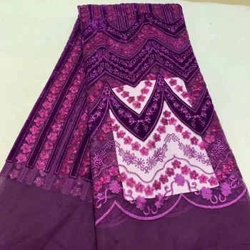 

5yards french Lace Fabric with velvet African Tulle Lace Fabric For Sewing Nigerian velvet Fabric For Party dress dfno151