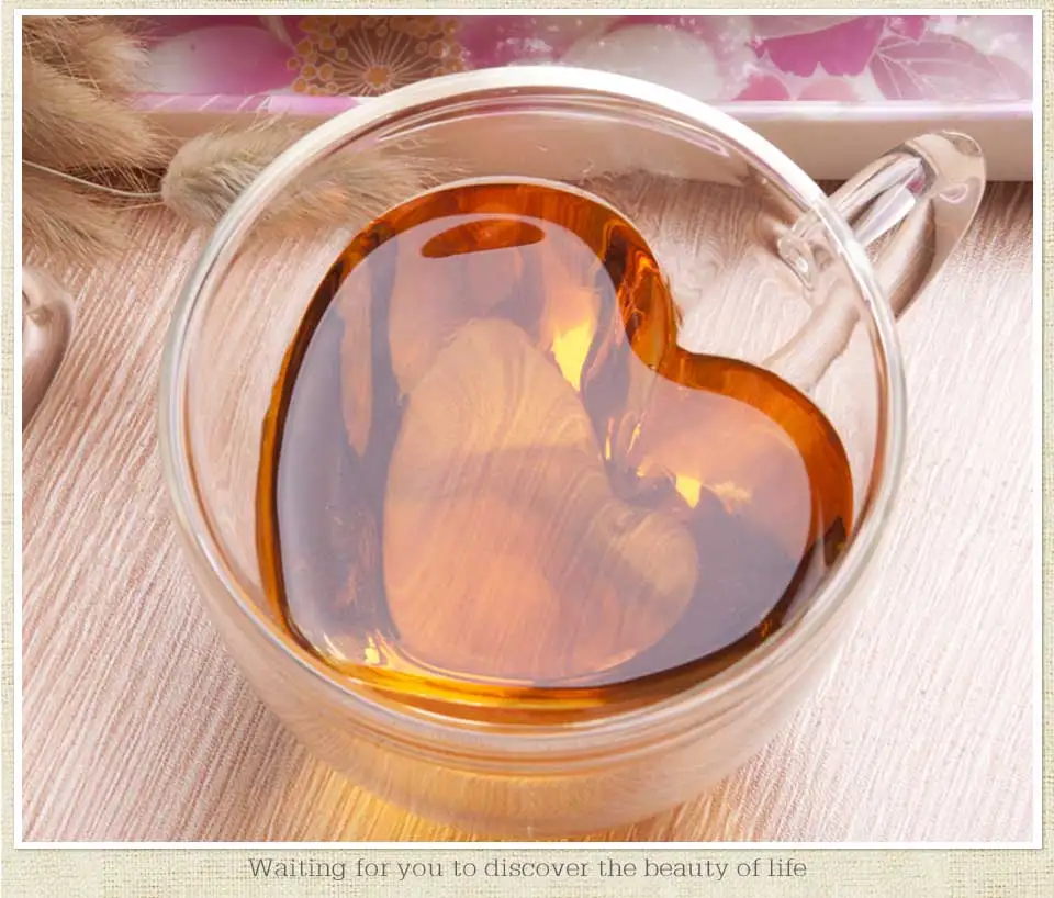 180ml240ml Heart Love Shaped Double Wall Glass Mug Resistant China Tea Mug Double Glass CoffeeTeaCuteTravel Cups And Mugs  (2)