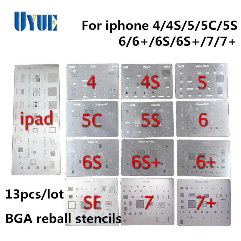 

13Pcs/Lot Factory Price High Quality Full Set BGA Reballing Stencil Dedicate Kit for IPhone 4 4s 5 5s 5c 6 6+ 6S 6s+7 7+ SE iPad