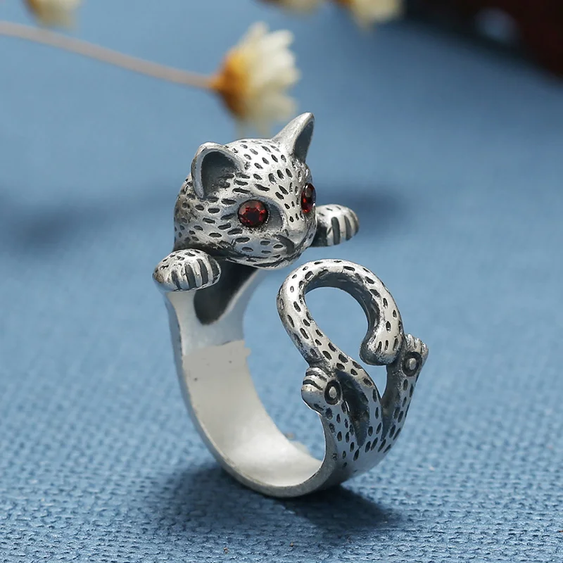 Романтические стильные новые роскошные 925 пробы серебряные большие кольца в виде кошки для женщин Свадебные Ретро Регулируемые вечерние кольца