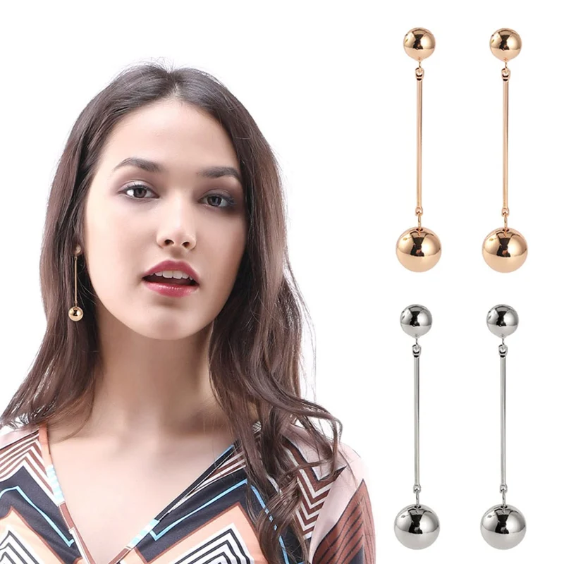 

2018 Punk Style Big Metal Beads Earrings Long Drop Earrings Women Party Statement Hanging Dangle Earrings Fashion Jewelry