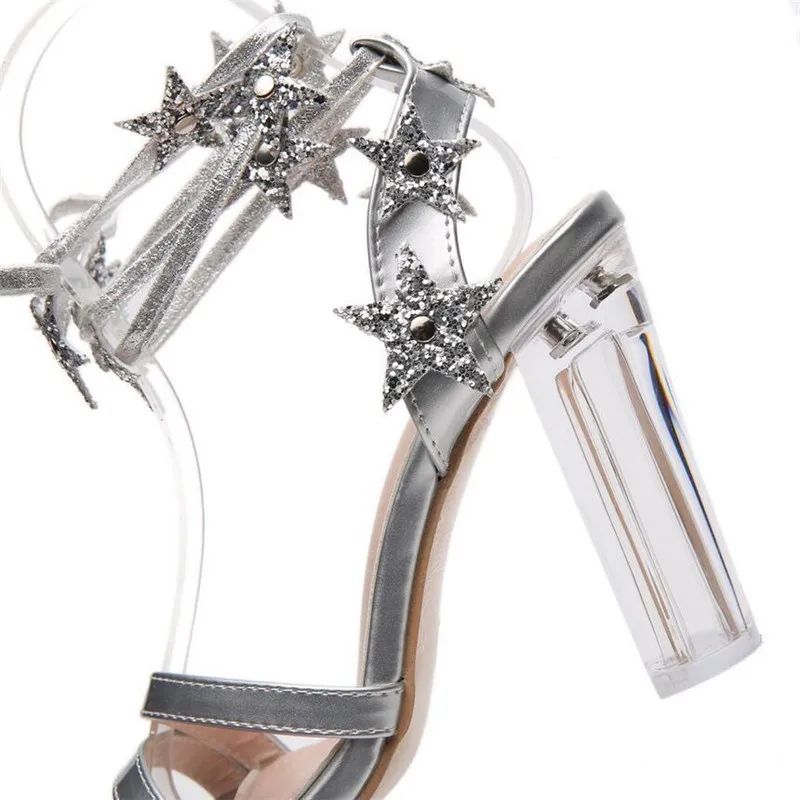 BAYUXSHUO 2019 New Fashion Banquet Lady Roman Style High Heel Sandals Star Sequins Bandage Crystal And Chunky Sandals BAYUXSHUO 2019 New Fashion Banquet Lady Roman Style High Heel Sandals Star Sequins Bandage Crystal And Chunky Sandals