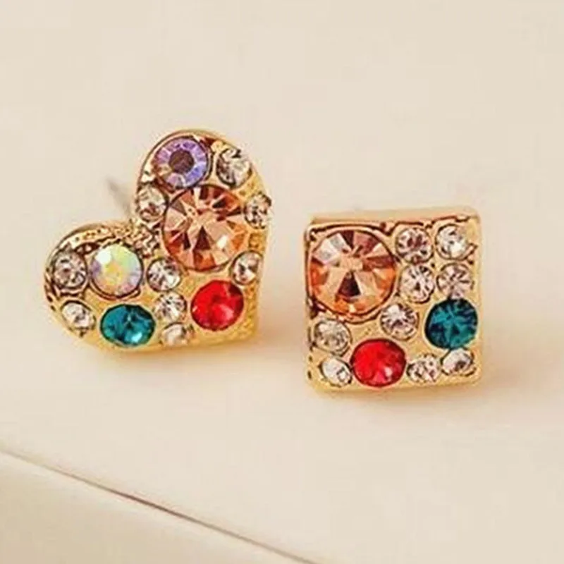 

Rhinestone Crystal Heart-Shaped Box Of Small Earrings Asymmetric Jewelry Accessories