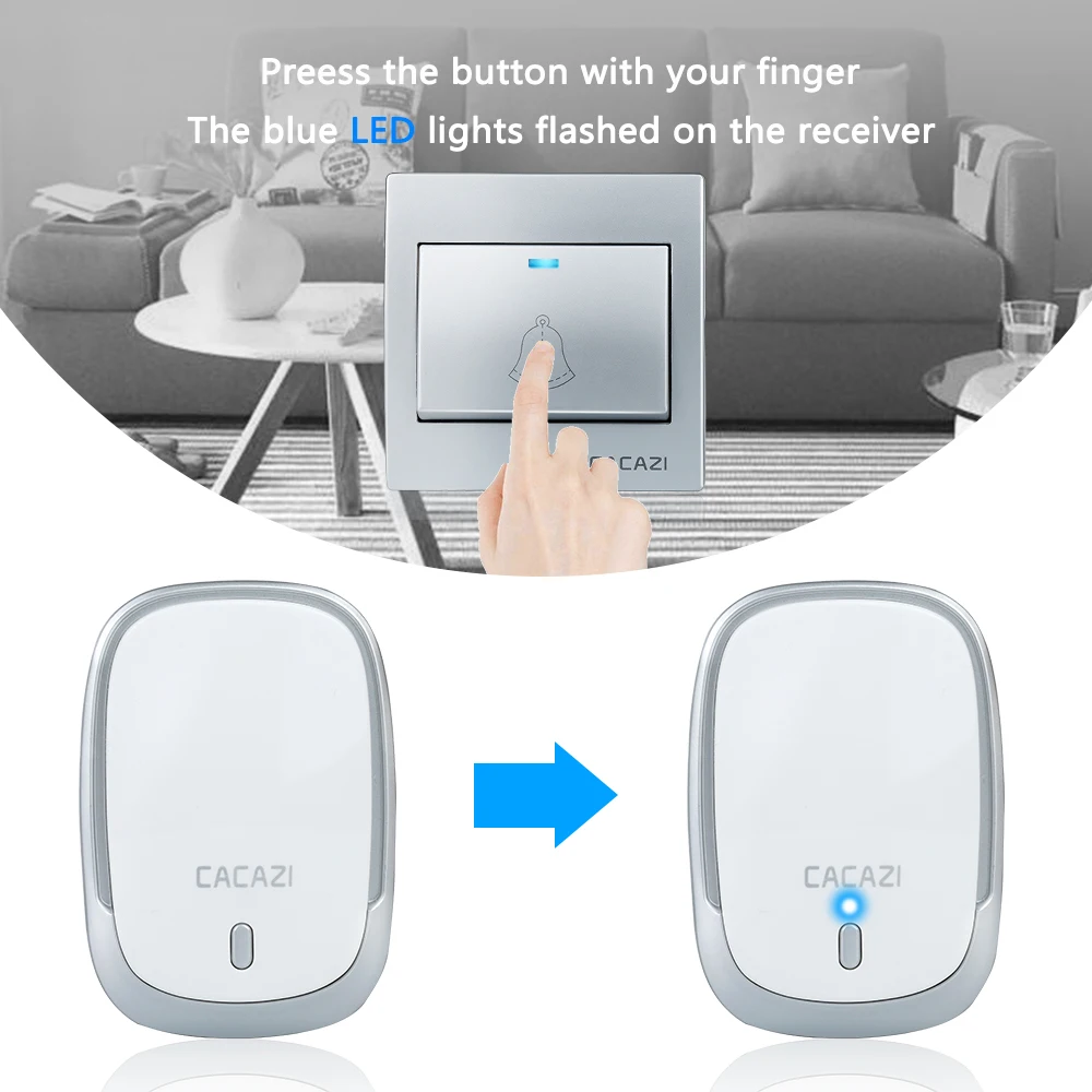 Wireless Doorbell Waterproof Battery Button 300M Remote LED Light Receiver Home Cordless Bell 36 Chimes 4 Volume