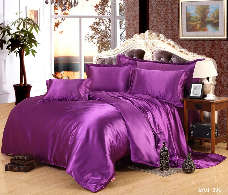 2016 New Bedding Set Silk-Like solid Luxury Purple Single/Double/Queen/