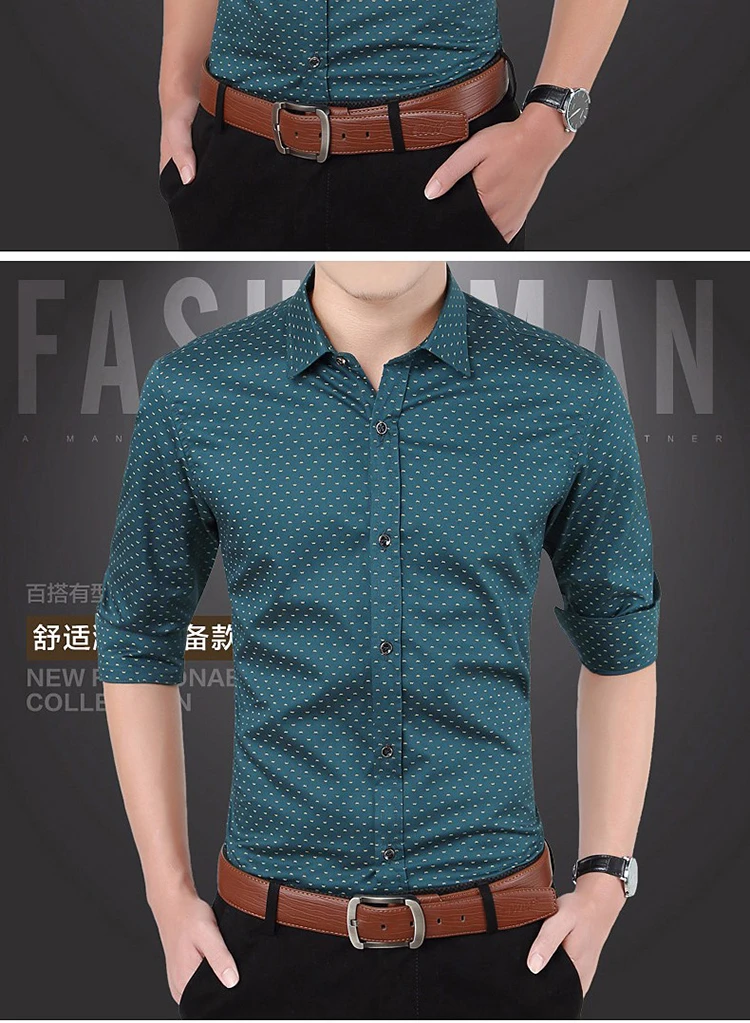 HCXY Новая Осенняя модная мужская одежда, приталенная Мужская рубашка с длинным рукавом, мужская повседневная рубашка в горошек размера плюс M-5XL