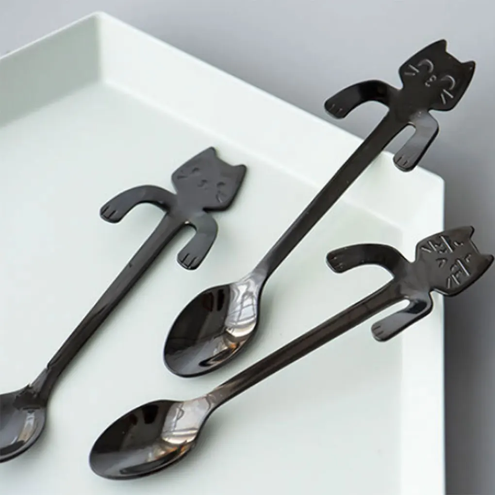 

2019 Cute Cat Design Smile Cat Coffee Spoon Stainless Steel Spoon Long Handle Teaspoon Ice Cream Spoon