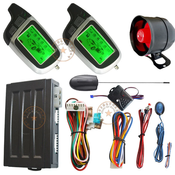 

remote engine ignition start auto two way car alarm system with auto window rolling up negative output remote open trunk