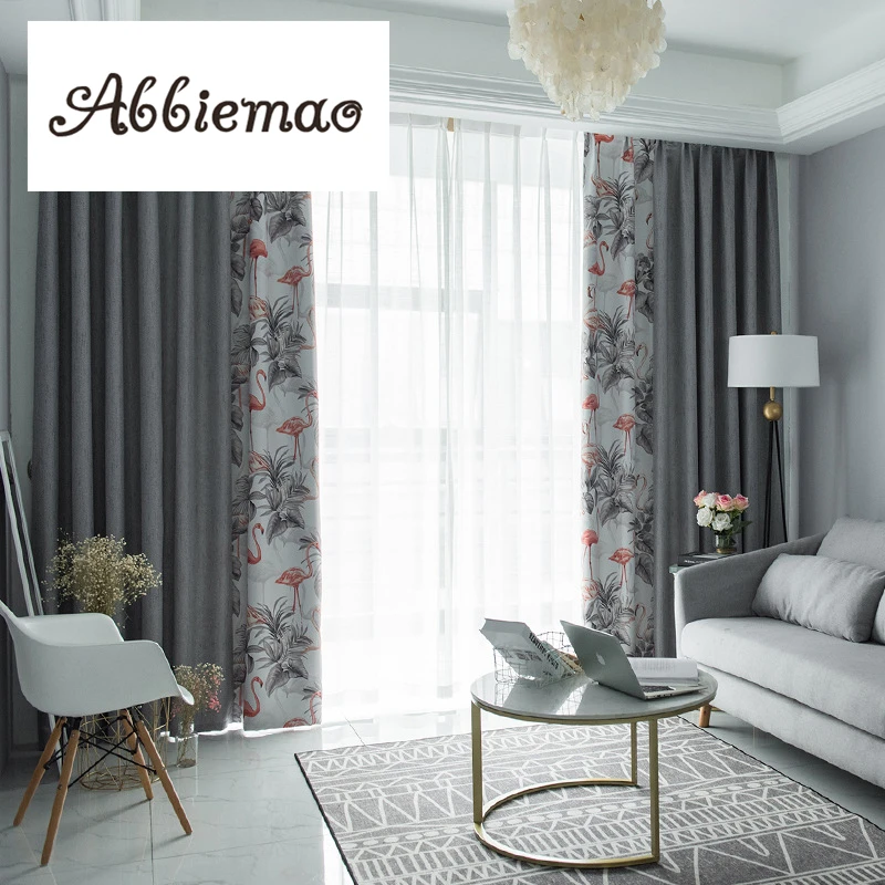 

Abbiemao Simple Modern Nordic Leaves Printed Curtain For Living Room Bedroom Blackout Curtains High Shading Finished Curtain