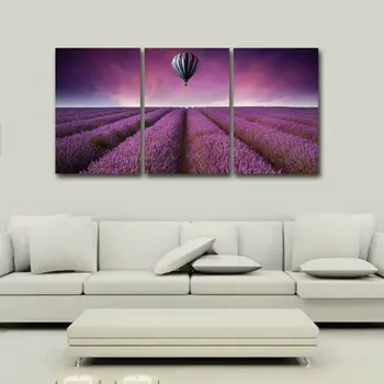 

Hot Air Balloon Above Lavender Sea Canvas Prints Modern Wall Art Paintings Flower Sea Scenery Artwork Home Decor Drop shipping