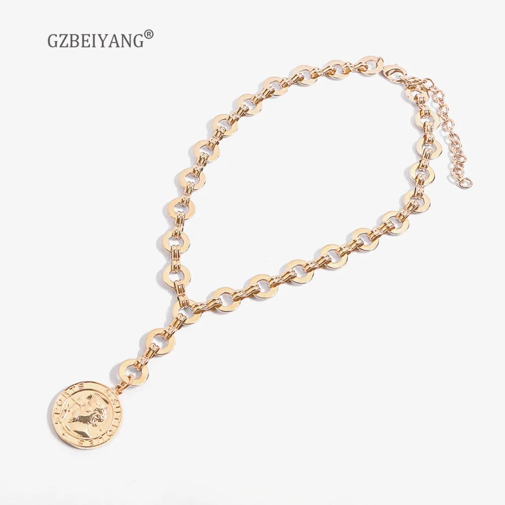 

GZBEIYANG Coin necklace exaggerated punk woman personality jewelry alloy handmade chain pendant necklace birthday gift