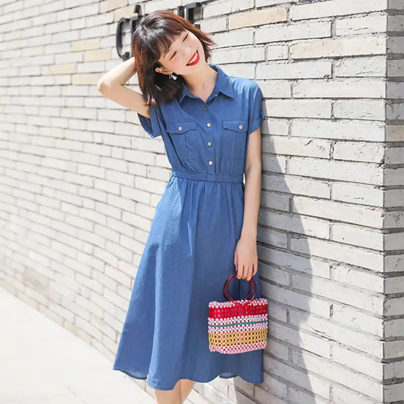 Ete Femmes En Mango Courte Bleu Longue Robe Jeans Streetwear Grande Taille A Line 2019 Decontracte Denim Habille Comme Fete Dames Habille Aliexpress