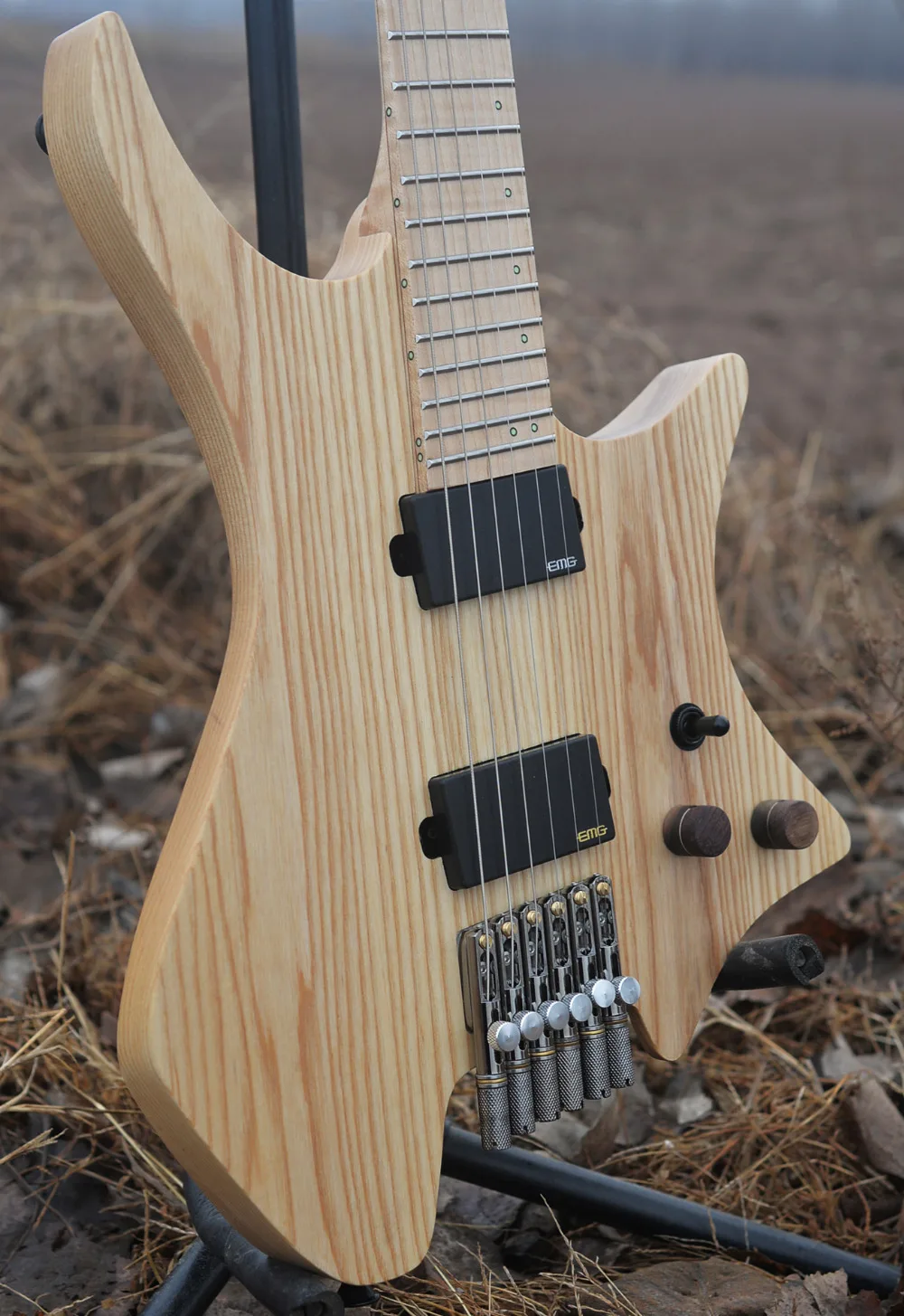 2018 New NK Headless guitar Fanned Fret guitars Model Wood Clear Color Flame maple Neck Guitar free shipping