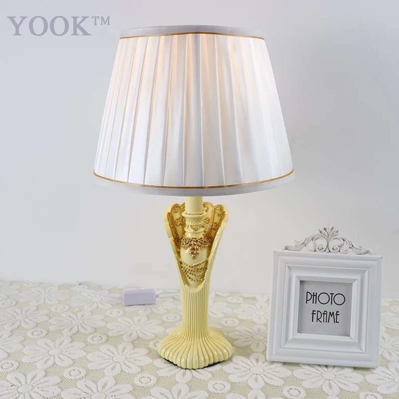 

YOOK Resin Princess Style Table Lamps For Bedroom 220v E27 Dimming Table Lamps Handmade Carving Resin Table Lamp Indoor Lighting