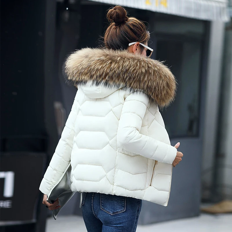 

Fake raccoon fur collar parka down cotton jacket Winter Jacket Women thick Snow Wear Coat Lady Clothing Female Jackets Parkas