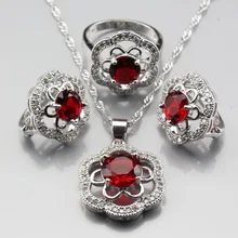 Чехол для телефона Мэнни брелок сладкий Для женщин свадебные Наборы свадебных ювелирных изделий Серебро Цвет цветок кольцо с красным гранатом Размеры 6/7/8/9/10 JS393