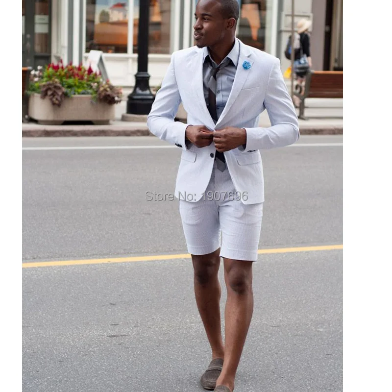 White Casual Style Mens Suits Slim Fit Two Piece Jacket Short Pants Custom Made Groom Tuxedos Male Blazer Man Clothing 2018 White Casual Style Mens Suits Slim Fit Two Piece Jacket Short Pants Custom Made Groom Tuxedos Male Blazer Man Clothing 2018