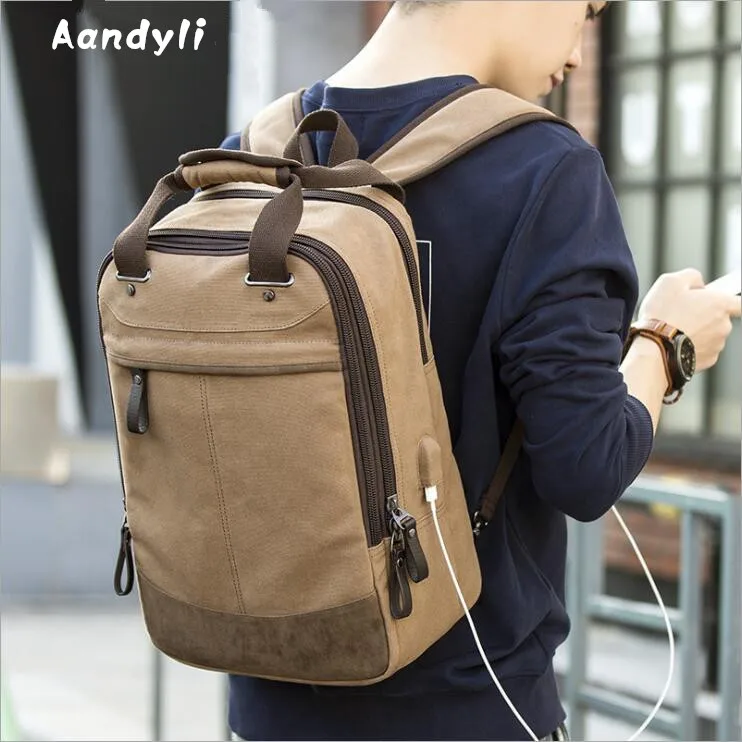 

New laptop backpack canvas men backpack Multi-function students leisure men travel bag