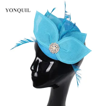 

sea blue bridal imitation sinamay fascinators hats millinery cocktail hat wedding hair accessories women occasion hats hairclips