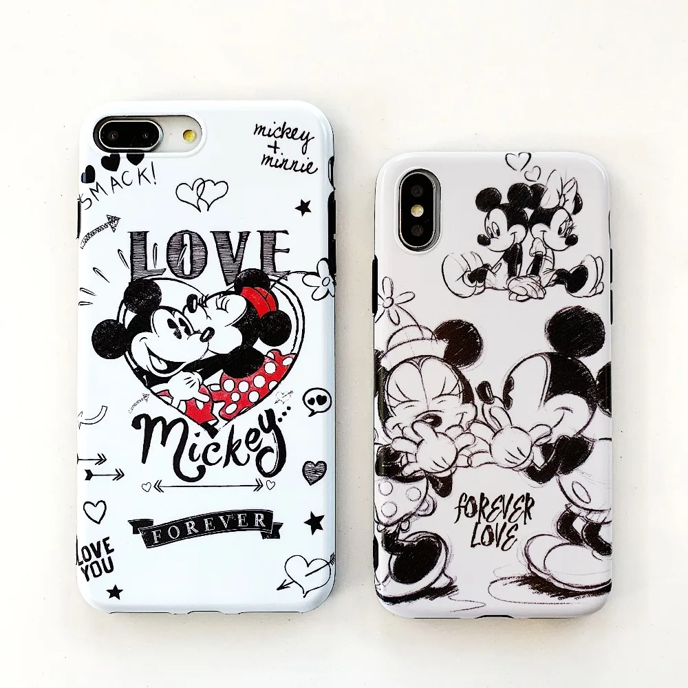 

Disneys Mickey Mouse Case For iphone 7 8 6 6s Plus X XR XS MAX Cartoon Minnie Couple lovers Soft Silicone Phone Cover Accessorie