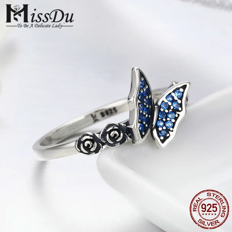 Spring Collection 925 Sterling Silver Butterfly& Flower Blue CZ Finger Rings for Women Sterling Silver Jewelry SCR285