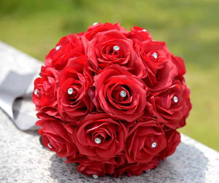 Kyunovia шелковые розы подружки невесты букет Искусственные цветы Букеты с Стразы центральным цветы красный Букеты Свадебные FE50