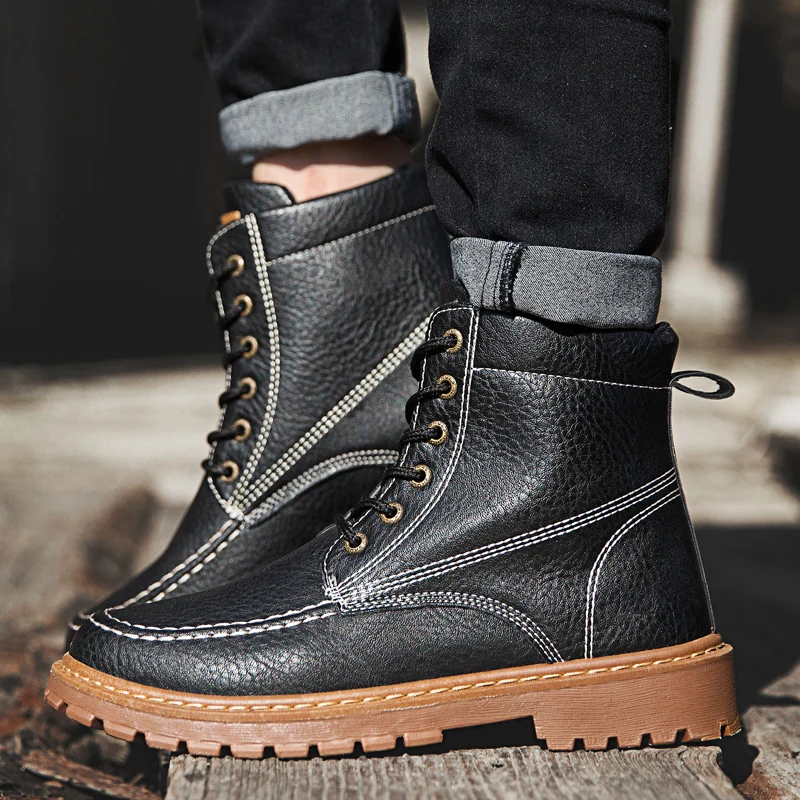

Man Martens Boots Autumn Winter Working Safety Boots Men Brown Khaki Fashion Male Boots Comfortable Mens Thick Sole Shoes