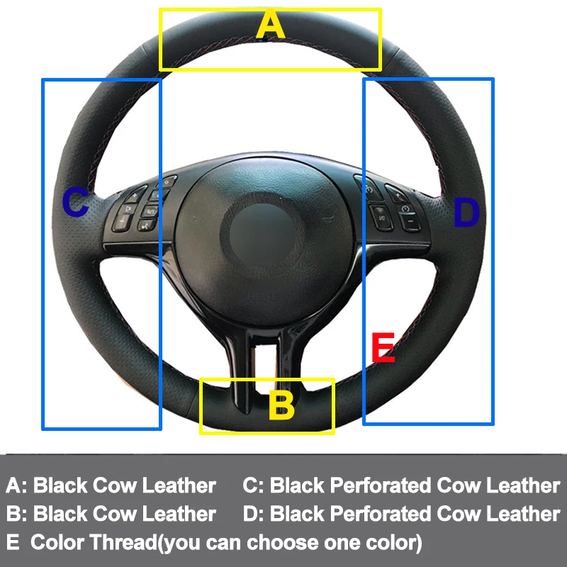 HuiER ручная швейная крышка рулевого колеса автомобиля верхний слой коровья кожа волан для BMW E39 E46 325i E53 X5 Оплетка на руль