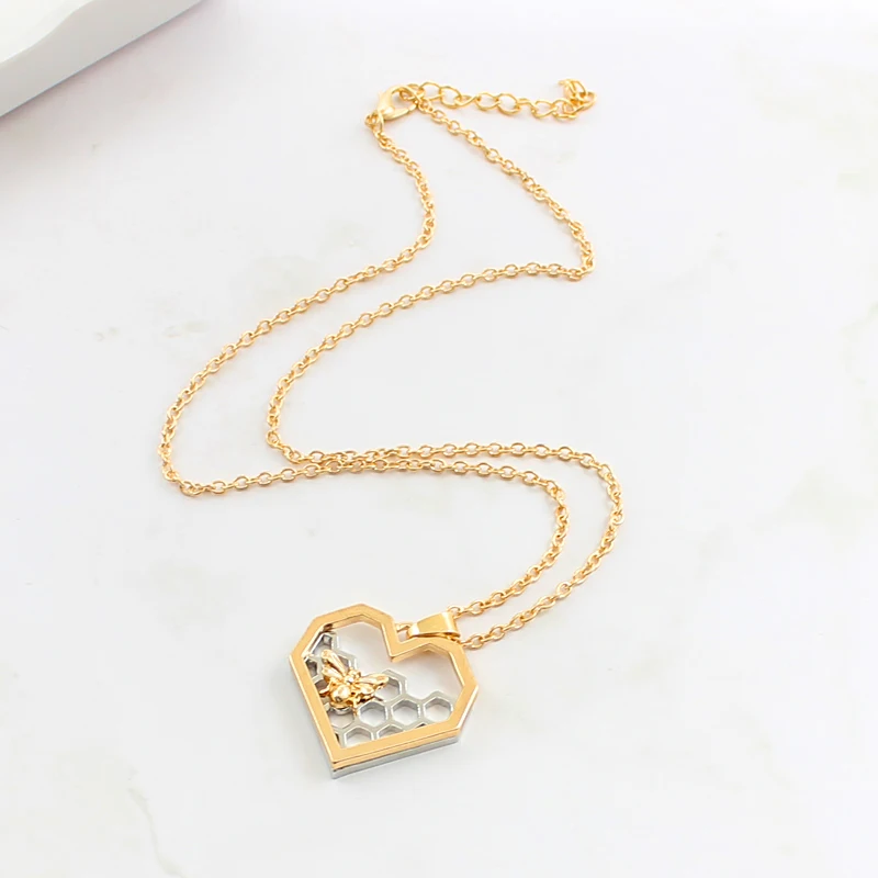 Ожерелье с Пчелой и сотами Серебряный в форме сердца кулон соты Золотая Пчела ожерелье медовая пчела ожерелье ювелирные изделия