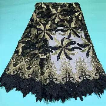 

2019 Latest French Nigerian Laces Fabrics With Stones and Beads High Quality Tulle African Laces Fabric A1429