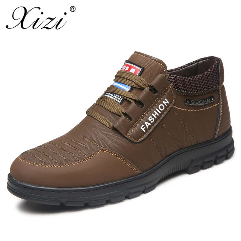 

Xizi Men Winter Warm Cotton Leather Ankle Boots Mens Fashion Motocycle Boots Autumn Working Safety Boots Waterproof Rain Shoes