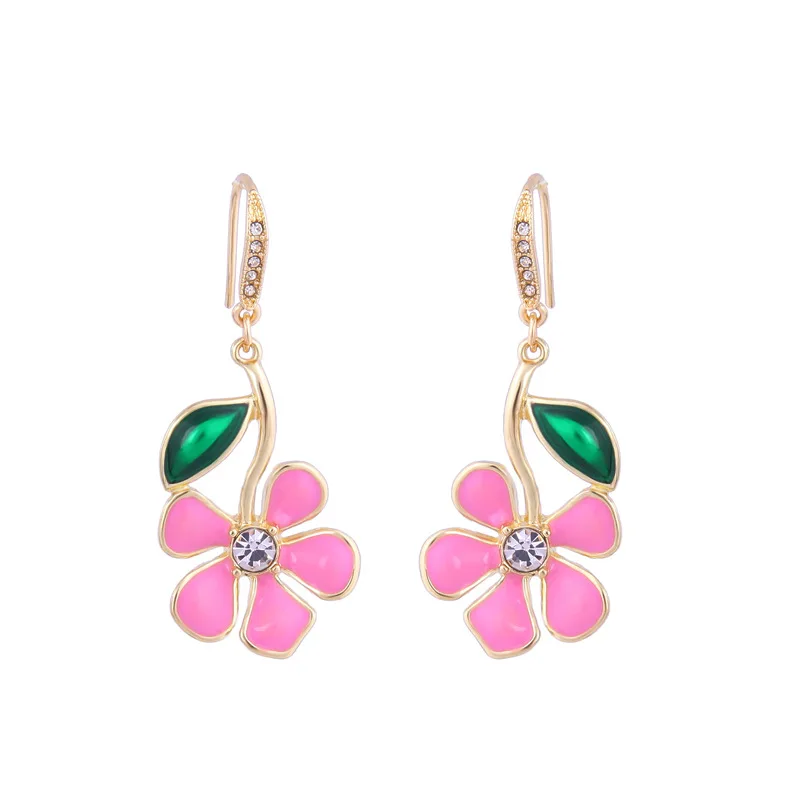LUNA CHIAO Fashion Jewelry 2019 Spring Summer Pink Enameled Flower Drop Earrings for Women | Украшения и аксессуары