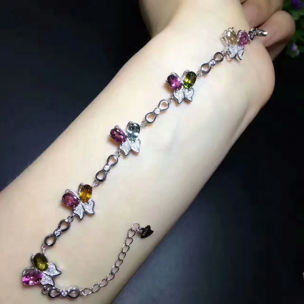  Bracelet tourmal multicolore naturel pierres précieuses naturelles Bracelet mouche papillon élégant